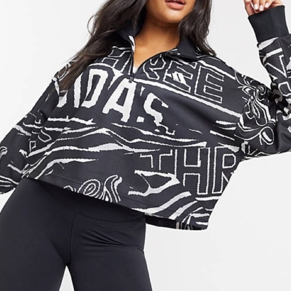 ADIDAS Women’s Halfzip Graphic Sweatshirt Black Size XL - Picture 14 of 16